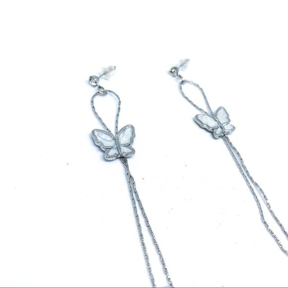 Crystal Butterfly Silver & White Dangle earring - Picture 3 of 7